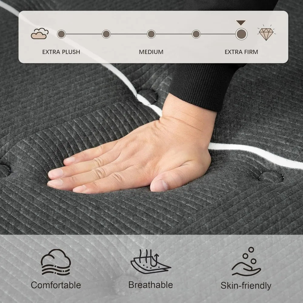 Extra Firm Mattress, 14 Inch Size Mattress,Memory Foam Hybrid with Extra Lumbar Support, Back Pain Relief&Cool Sleep, Firm Foam