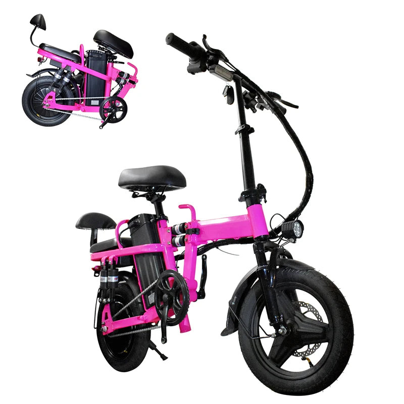 Pink Women Folding Electric Bike for Adults 500W Motor 20MPH 48V 20Ah Ebike 14'' Lightweight & Portable Adults Electric Bicycles