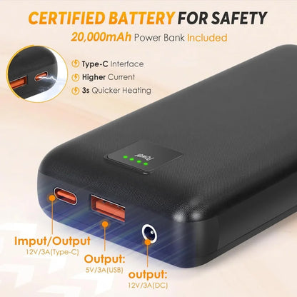 Oversized Padded Heated Camping Chair with 20000mAh Power Bank and Carry Bag