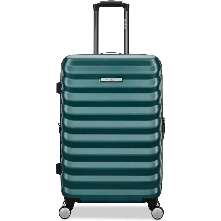 Hard-Sided 24-Inch Lightweight Checked Medium Expandable Element Suitcase: Durable, 360° Spinner Wheels, Adjustable Telescopic