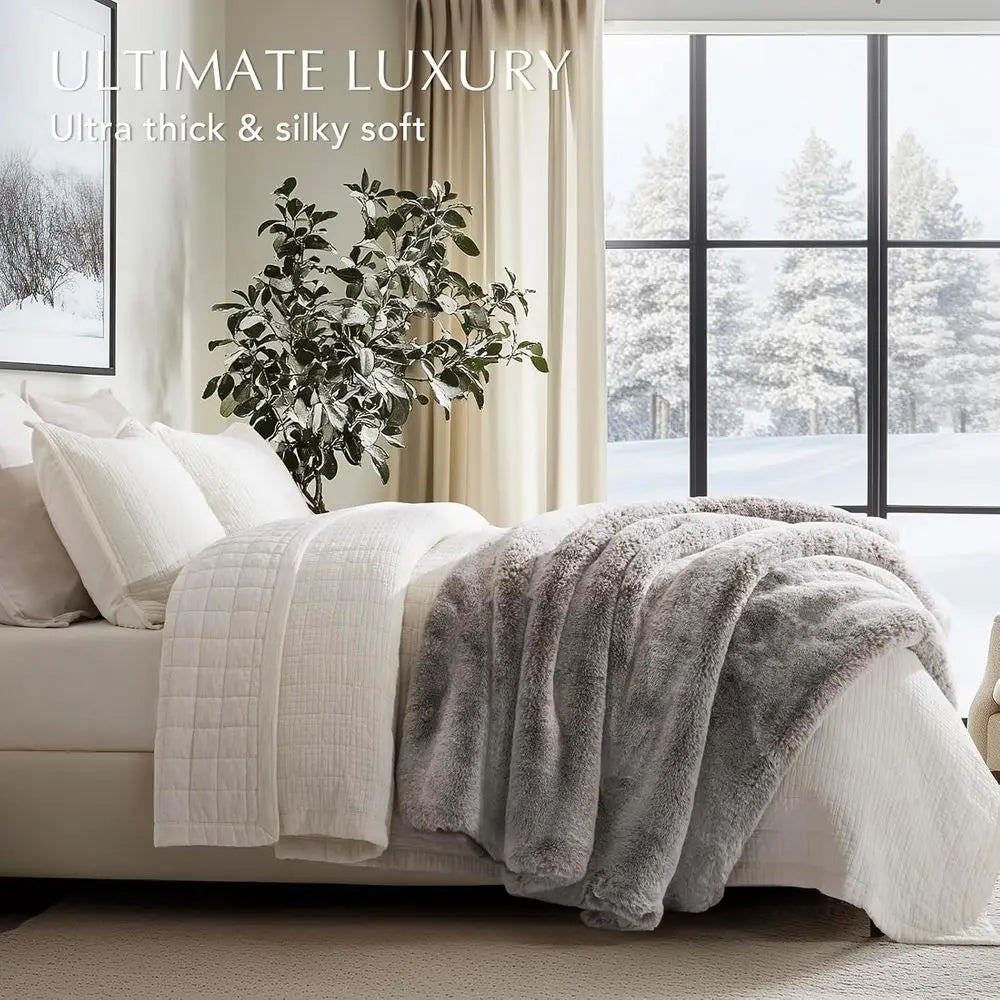 Soft Faux Chinchilla Fur Throw Blanket for Couch, Warm Thick Heavy Winter Throw Blanket 1220GSM for Bed, Fluffy Cozy Mink Blanke