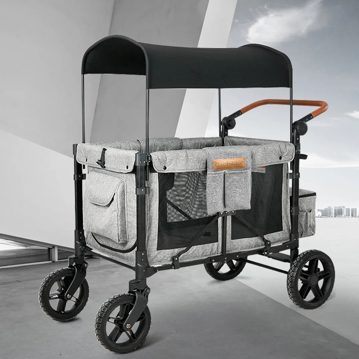 Foldable baby stroller, suitable for 4 children,portable outdoor camping vehicle,detachable roof, storage vehicle, autumn travel