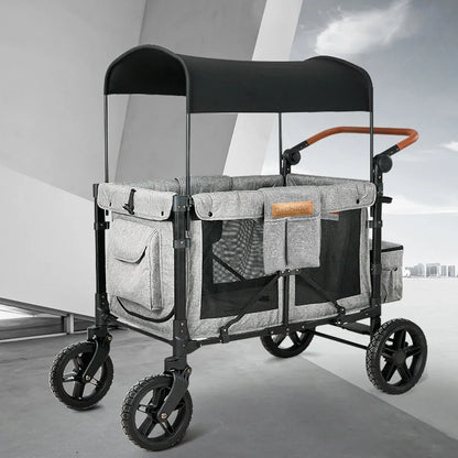Foldable baby stroller, suitable for 4 children,portable outdoor camping vehicle,detachable roof, storage vehicle, autumn travel