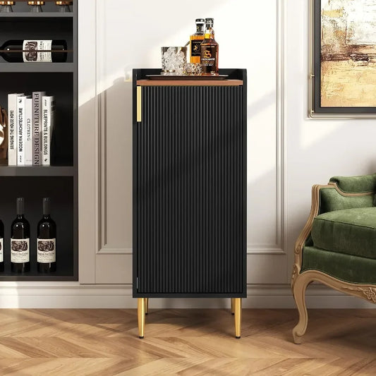 Mini Bar Cabinet for Apartment, Fluted Wine Bar Cart with Wine Racks and Wine Glass Holder, Modern Corner Liquor Cabinet for Li