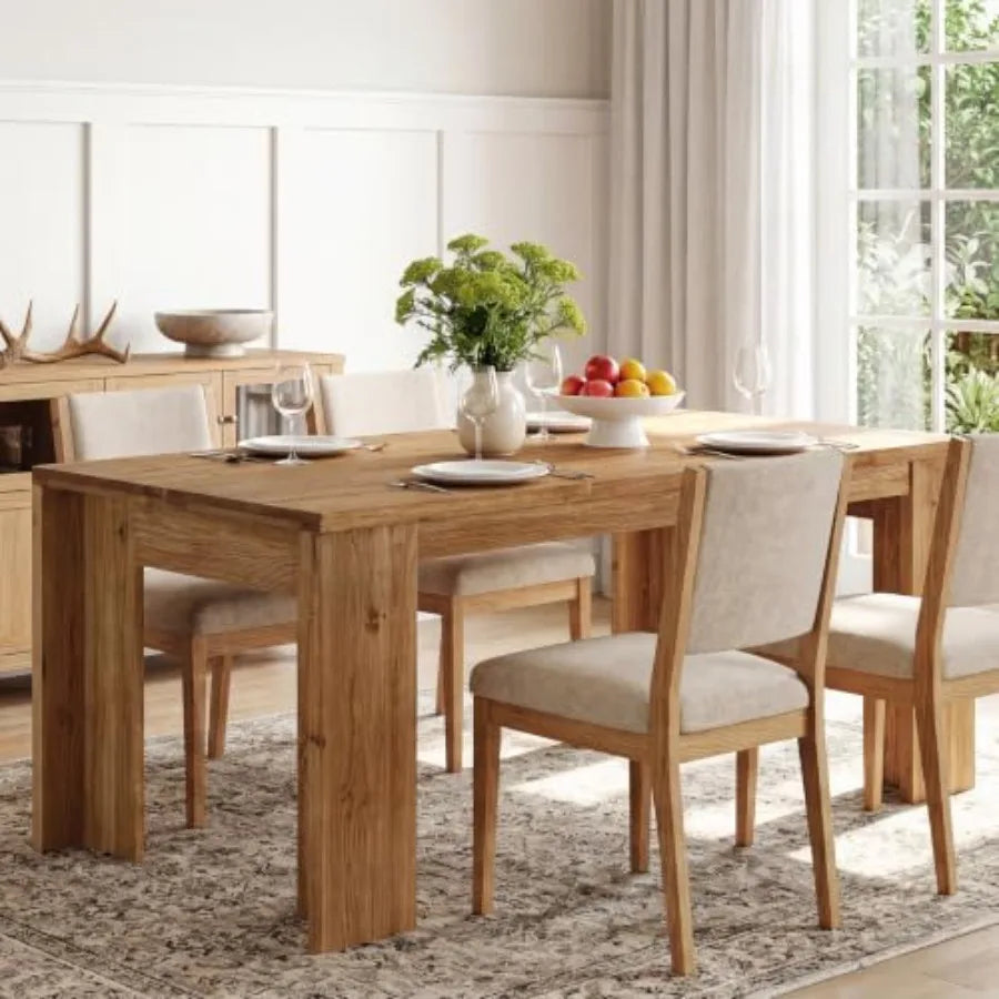63 Inches Solid Wood Dining Table for 4-6, Farmhouse Rectangular Kitchen Dinner Table with Heavy-Duty Legs for Dining Room, Liv