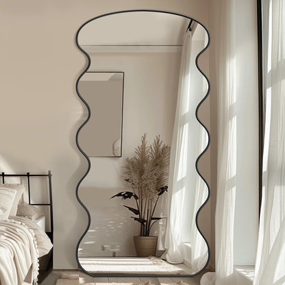 Antok Full Length Mirror, 76"x34" Wavy Mirror Full Length with Stand for Bedroom, Living Room Cloakroom