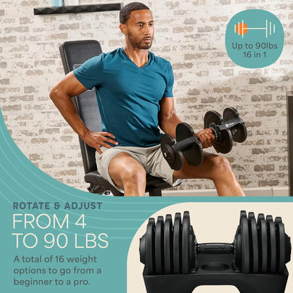 Adjustable Dumbbells 25lb Pair or 90lb Single, Quick-Select Hand Weights for Men/Women - Space Saving Home Gym Fitness Equipment