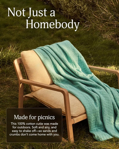 Summer Cotton Throw Blanket - 100% Breathable & Lightweight for Outdoor Picnics, Beach, Park - Machine Washable 60x80 Teal