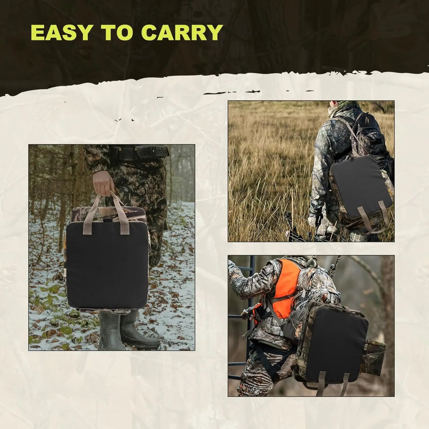 Heated Hunting Seat Cushion with Backrest, Adjustable Tree Stand Seat, Portable for Hunting, Ice Fishing, Camping (Battery Not I