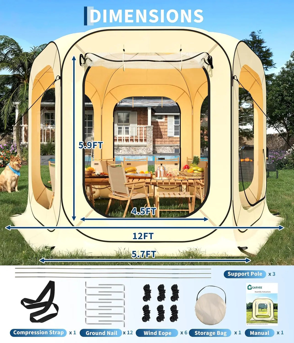 Tacleekii 10FT 12FT Pop Up Screen Tent Portable Screen House Room Instant Bubble Tent Shelter, Rainproof Camping Sun Shelter Coldproof for Patio, Backyard, Deck, Sports Events