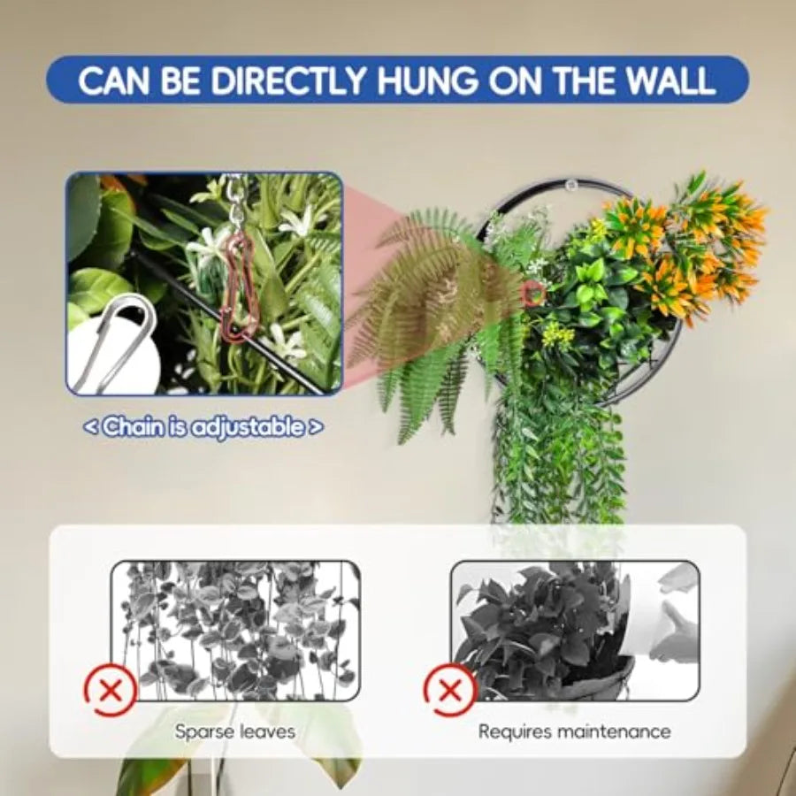 Fake Hanging Plants 4Pcs Artificial Hanging Flower Basket with Black Frame, Greenery Floral for Home Living Room Wall Decor Wed