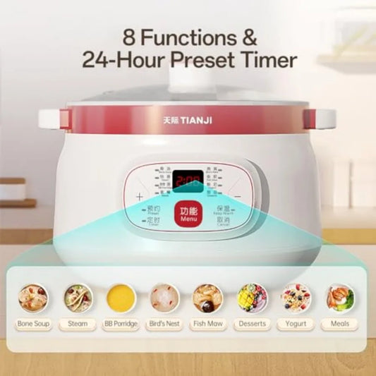 Small Electric Stew Pot with Multi-Purpose Ceramic Cooker for Soup Preparation Dessert Making and Steaming Food Features Multip