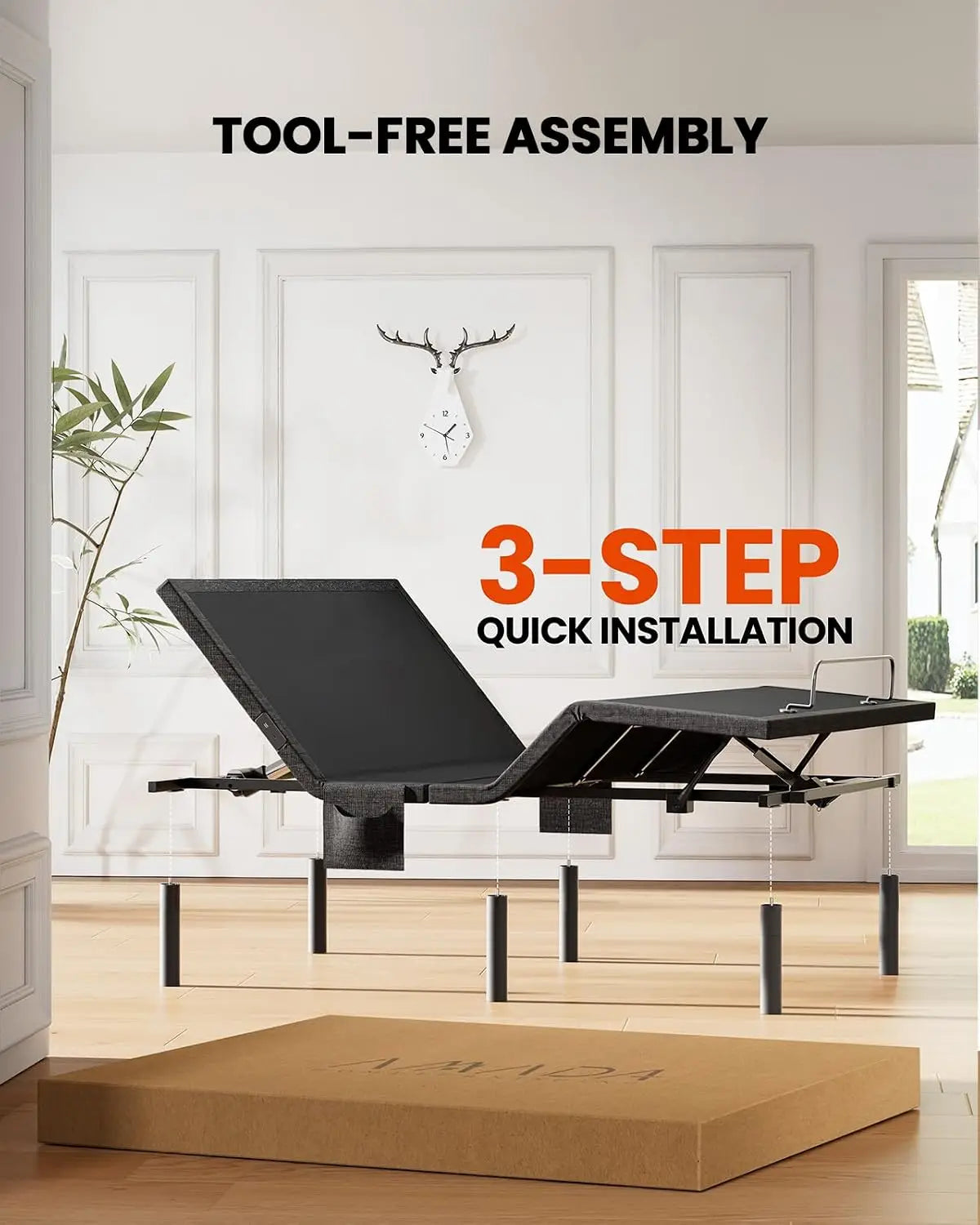 Split King Electric Adjustable Bed Base with Built-In Massage, Head & Foot Incline, 4 USB Ports, Under-Bed Nightlight, and 4 Height Positions - Adjustable Frame for Personalized Comfort