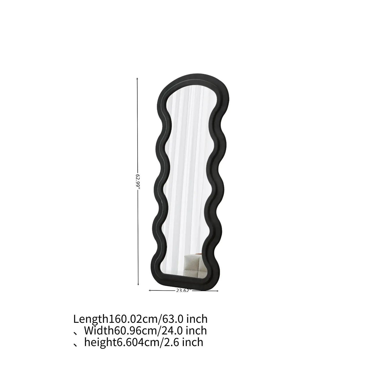 Full Length Mirror with Flannel Padded Wave Frame Large Standing Wall Hanging Mirror for Bedroom and Living Room