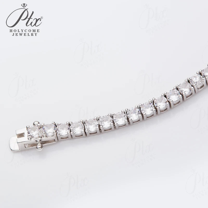 Moissanite 5mm Round Cut S925 Sterling Silver Tennis Bracelet Women Fashion Simple Engagement Wedding Fine Jewelry 7/7.5/8inch