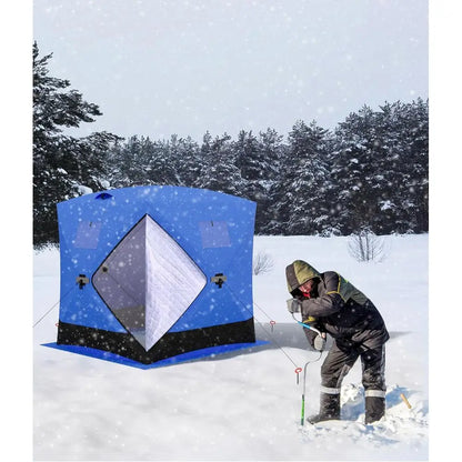 Portable Insulated Ice Fishing Tent, Hub-Style Shelter, Windproof & Warm, 3-4 Person, Blue, 6x6x6.6ft