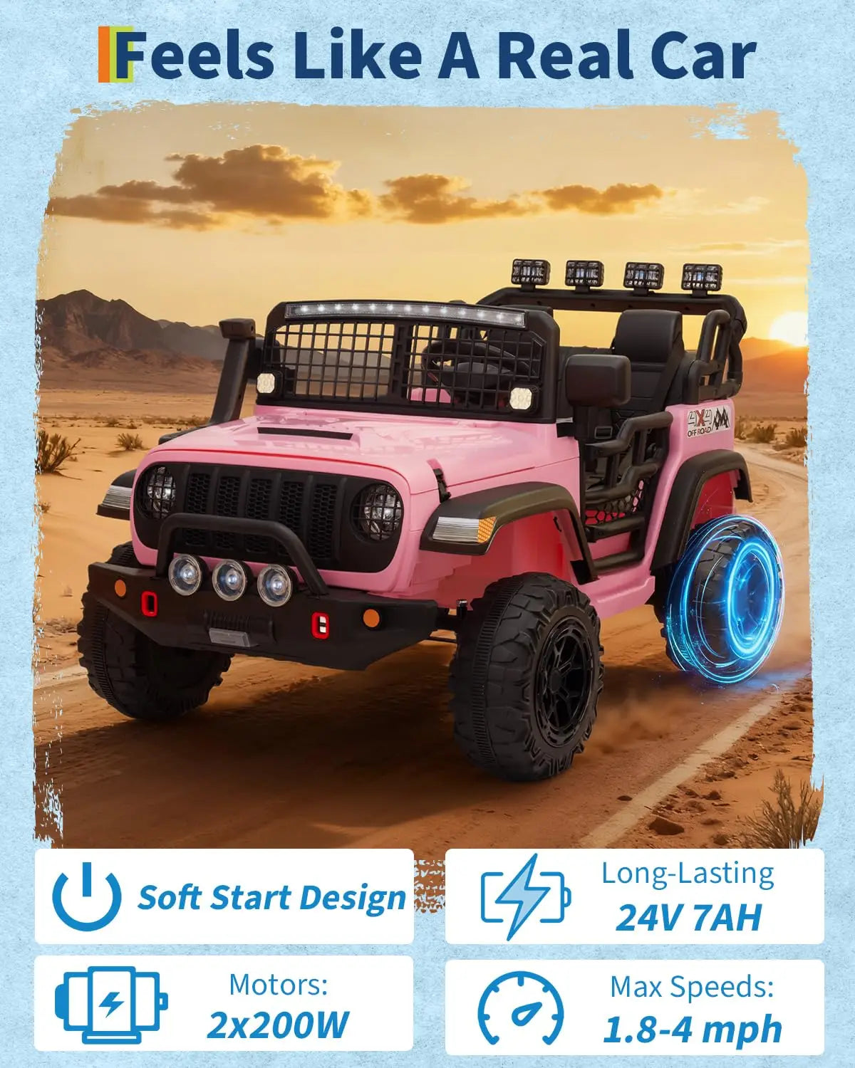 24V 2 Seater Kids Ride On Car With Remote Control, 400W Electric Truck For Big Kids, Shock Absorbers, Bluetooth, LED Lights, 4 MPH