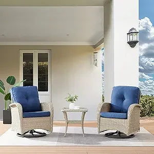 Outdoor Swivel Chairs,3 Pieces Patio Furniture Set with 360 Degree Wicker Swivel Rocking Chairs and Side Table for Garden,Porch