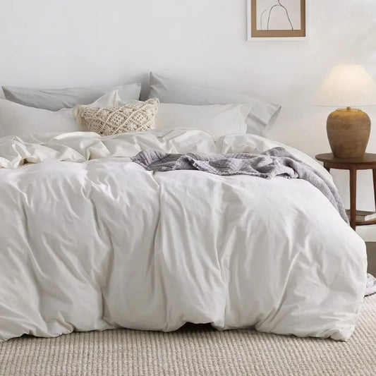 100 Washed Cotton Duvet Cover Queen Size Natural White Minimalist Cotton Duvet Cover Linen Like for All Seasons GentleSoft Plain