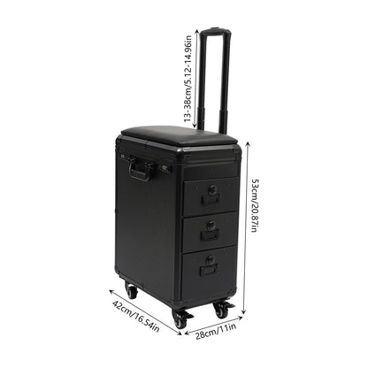 3 Drawers Rolling Makeup Case Tattoo Suitcase Mobile Manganese Steel Makeup Case with Combination Lock 4 Wheels 2 Brakes