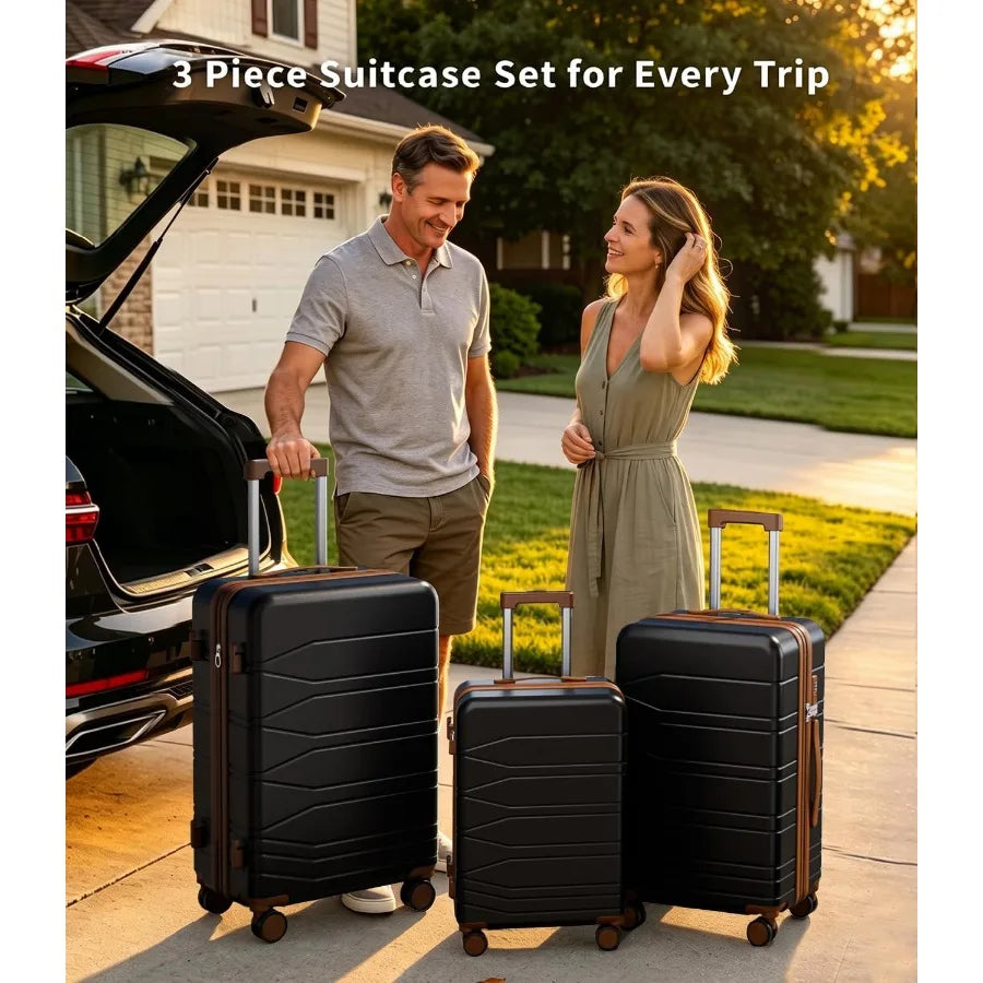 3 Pcs Expandable Luggage Set Suitcases with Wheels Hardshell Large