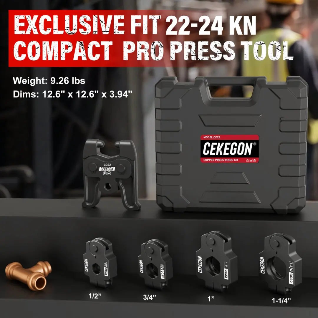 CEKEGON CC22 Actuator Copper Press Rings Kit 1/2", 3/4", 1", 1-1/4" For 22kN/24kN Copper Pipe Press Tools 180° Rotation Press Rings for Narrow Spaces