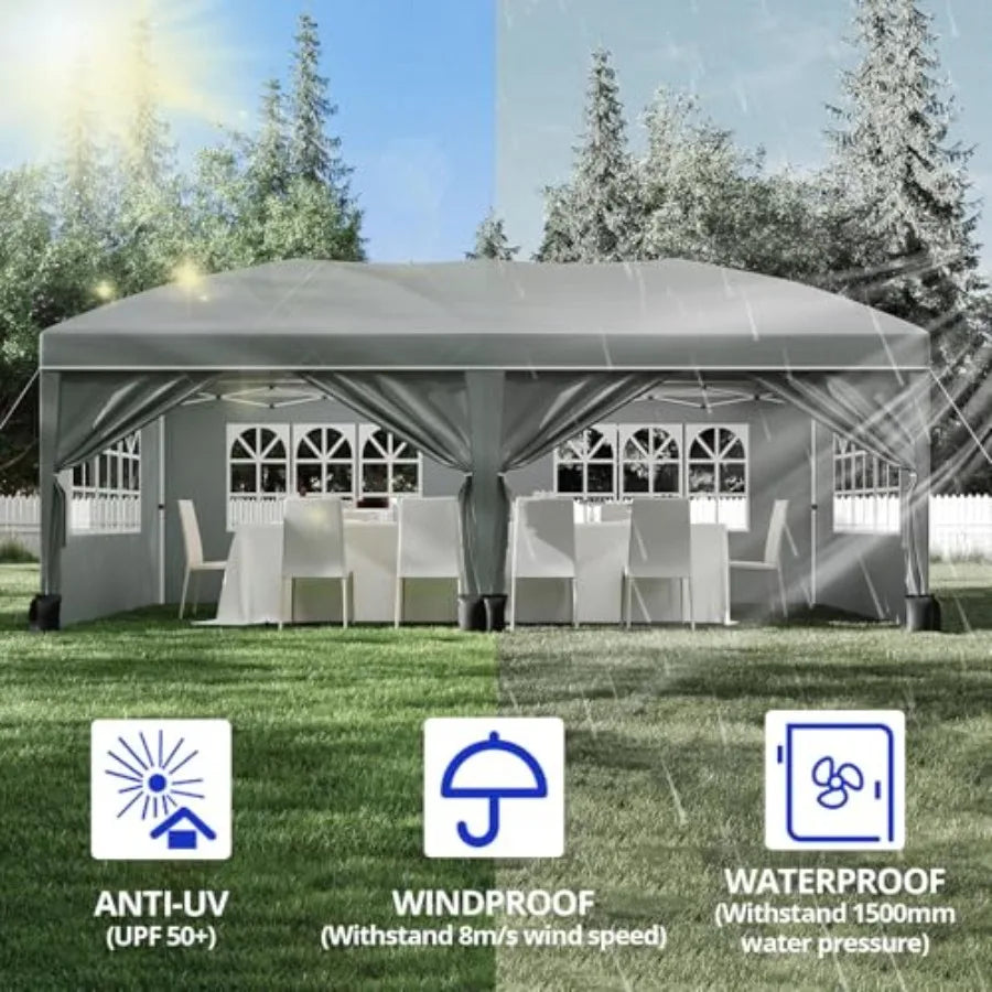 10x20 Pop Up Canopy Tent with 6 Sidewalls, Heavy Duty Party Canopy
