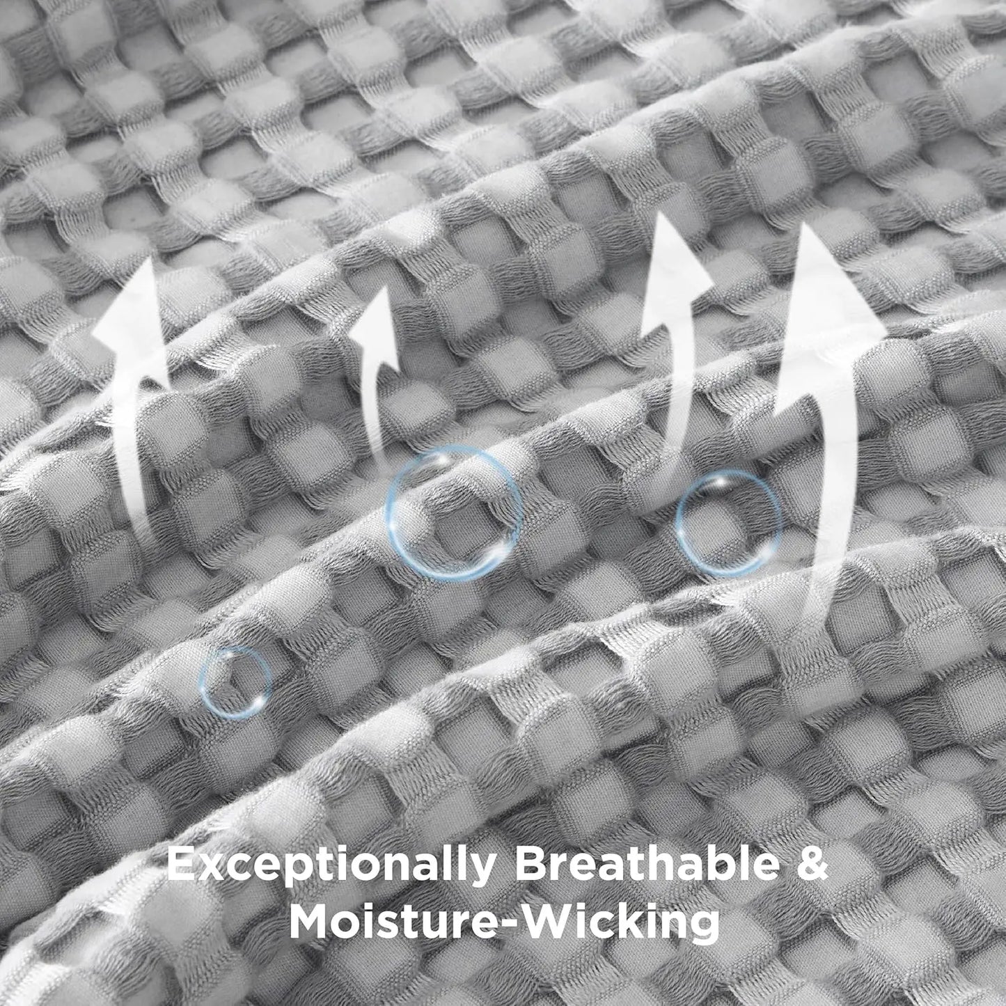 Cooling Bamboo Rayon Cotton Waffle King Blanket - Lightweight Breathable for Hot Sleepers, Grey 120x96 Inches