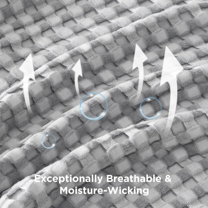 Cooling Bamboo Rayon Cotton Waffle King Blanket - Lightweight Breathable for Hot Sleepers, Grey 120x96 Inches