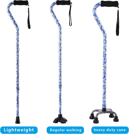 Adjustable Quad Cane with 4-Prong Base for Stability, Folding Aluminum Walking Stick for Seniors