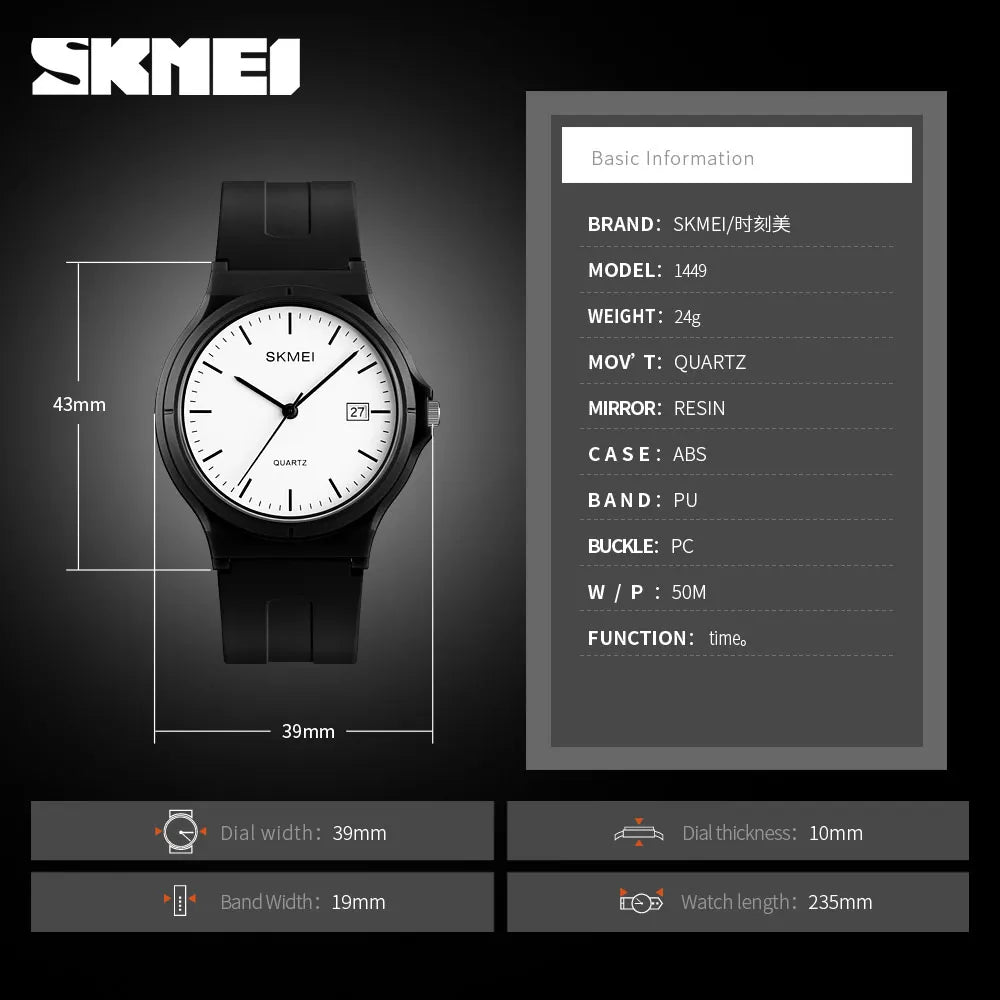 SKMEI Reloj Mujer Fashion Ladies Casual Sports Couple PU Strap Calendar Women Top Luxury Wristwatch Lady Large Dial For Women