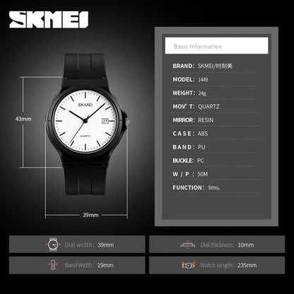 SKMEI Reloj Mujer Fashion Ladies Casual Sports Couple PU Strap Calendar Women Top Luxury Wristwatch Lady Large Dial For Women