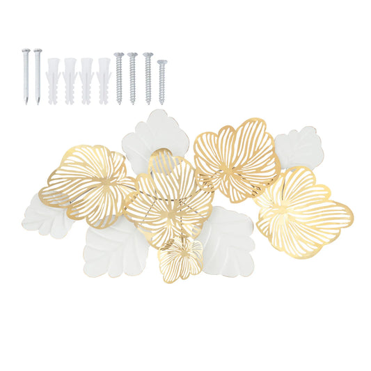 52"x28" 3D Metal Wall Art Leaves, "Gold Flower Blooming" Handmade Wall Hanging Artwork Decoration for Living Room Bedroom Gifts