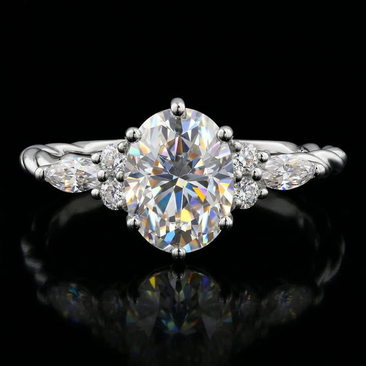 Oval Moissanite Ring, 925 Sterling Silver, D Color VVS1, Engagement Jewelry, Wedding, Women's, With Certificate