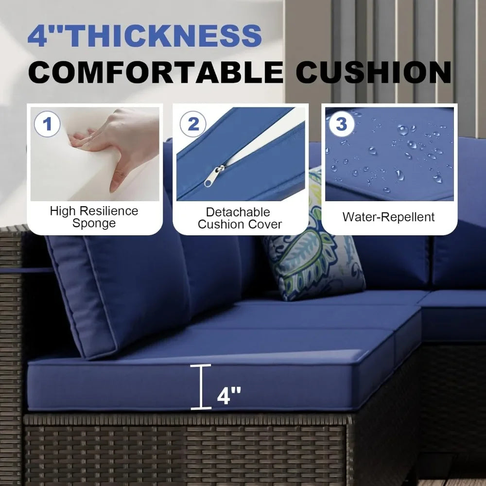 8-Piece Outdoor Patio Furniture Set with Fire Pit Table 28' Wicker Sectional Sofa Conversation Set with Cushions for Garden