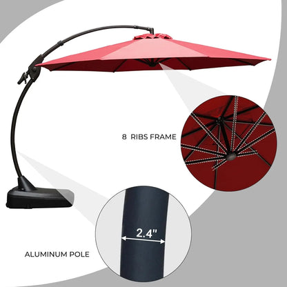 12FT Outdoor Cantilever Umbrella Large Round Aluminum Offset Umbrella with Base for Garden Deck Patio