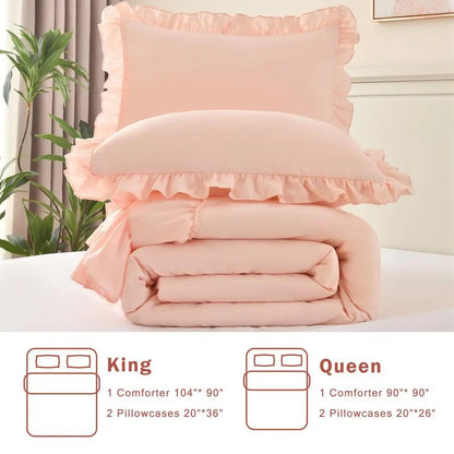 Blush Pink Comforter Set Queen, 3Pcs Comforters Queen Size Ruffle Farmhouse Bedding Sets Queen with Comforter, Lightweight Soft