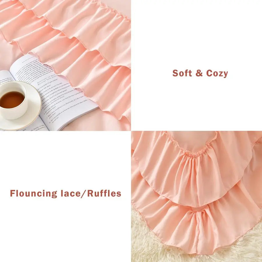 Blush Pink Comforter Set Queen, 3Pcs Comforters Queen Size Ruffle Farmhouse Bedding Sets Queen with Comforter, Lightweight Soft