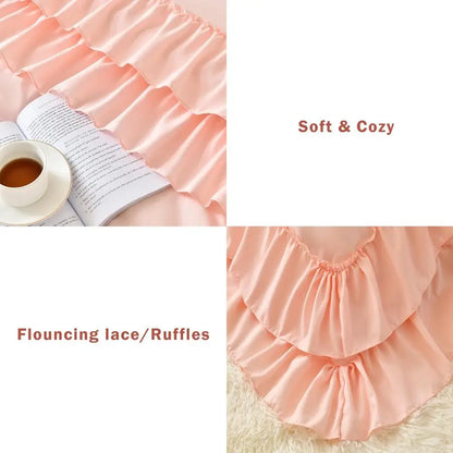 Blush Pink Comforter Set Queen, 3Pcs Comforters Queen Size Ruffle Farmhouse Bedding Sets Queen with Comforter, Lightweight Soft
