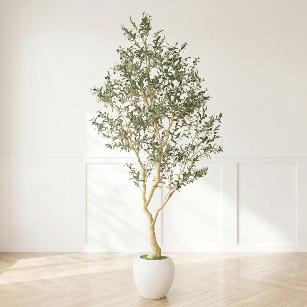 Artificial Olive Tree With Big Decorative White Pot, Tall Indoor & Covered Outdoor Decorative Tree, 1pc/set