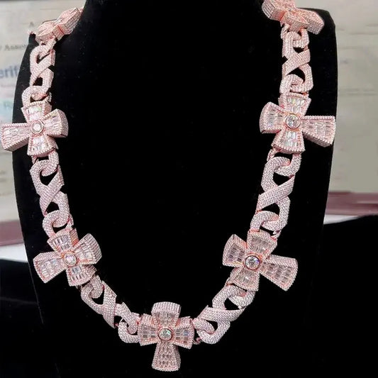 Iced Cuban Chain French Baguette Cross 18mm 20mm Cuban Chain Hip-Hop Pyroxene Men's and Women's Styles Suitable for Gift Giving, Gatherings, Weddings, and Holidays. The Best Gift to Wear for a Boyfriend/Girlfriend