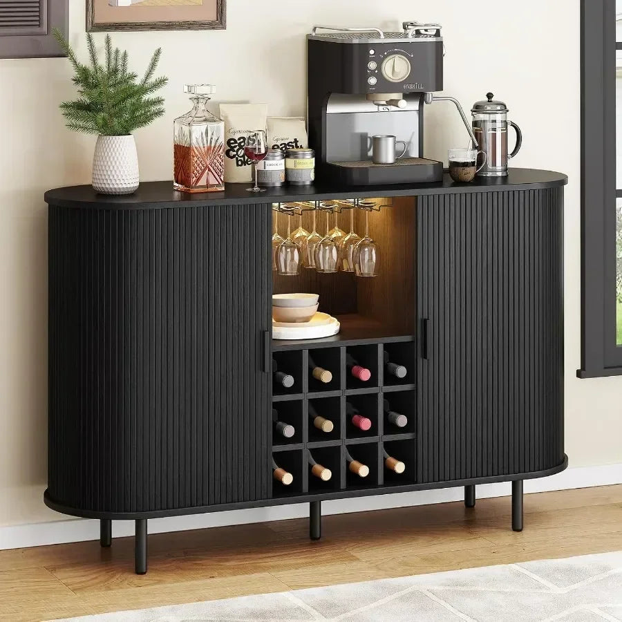Fluted Wine Bar Cabinet with LED Light