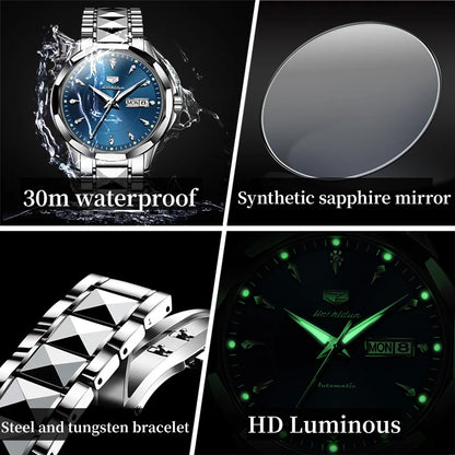 JSDUN Top Romantic Couple Watch Tungsten Steel Strip Imported Movement Imported Movement  Automatic Mechanical Watch for Lovers