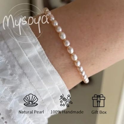 MYSOYA Pink Rice-shaped Freshwater Pearl Bracelet 4-5mm With Gift Box For Her/Him Birthday/Wedding/Christmas/New Year Gifts