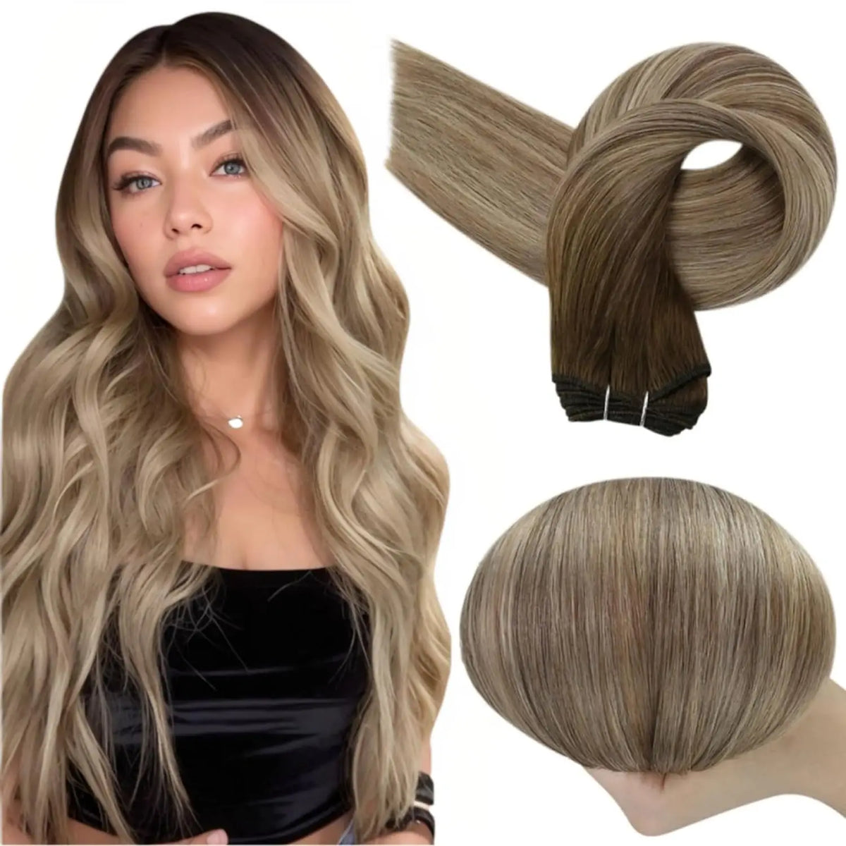 Full Shine Straight Human Hair Extensions Sew in Silky Skin Double Weft Hair Extensions For Salon