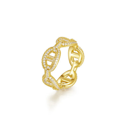 Fashion Chain Design Ring 1.0MM D-Color Moissanite 18K Gold Plated S925 Silver 9G