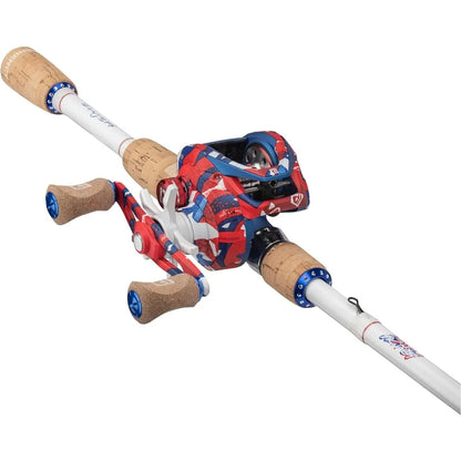 Krazy Americana Baitcast Combo with 7' 1pc Medium Heavy IM7 Graphite Rod and Cork Grips for Precision Fishing in Freshwater and
