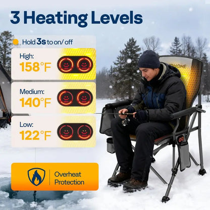 45W Padded Heating Camping Chair with 27000mAh Power Bank, Heated Portable Folding Lawn Chair for Outdoor Sports, 3 Levels of He