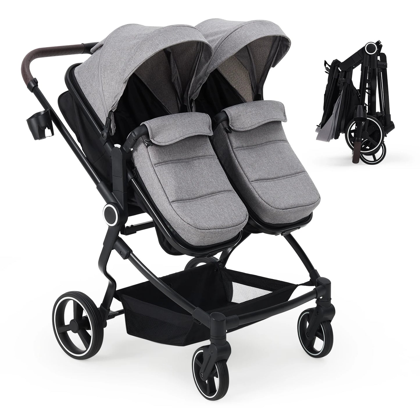 Double Stroller for Newborn and Toddler, Tandem Strollers with Lightweight Compact Fold, Adjustable Cancline for Twins Infant