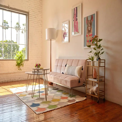 Novogratz x Globe Harrington 65" Floor Lamp, 2-Tone Faux Wood Base, White Fabric Shade, Socket Rotary Switch 6722